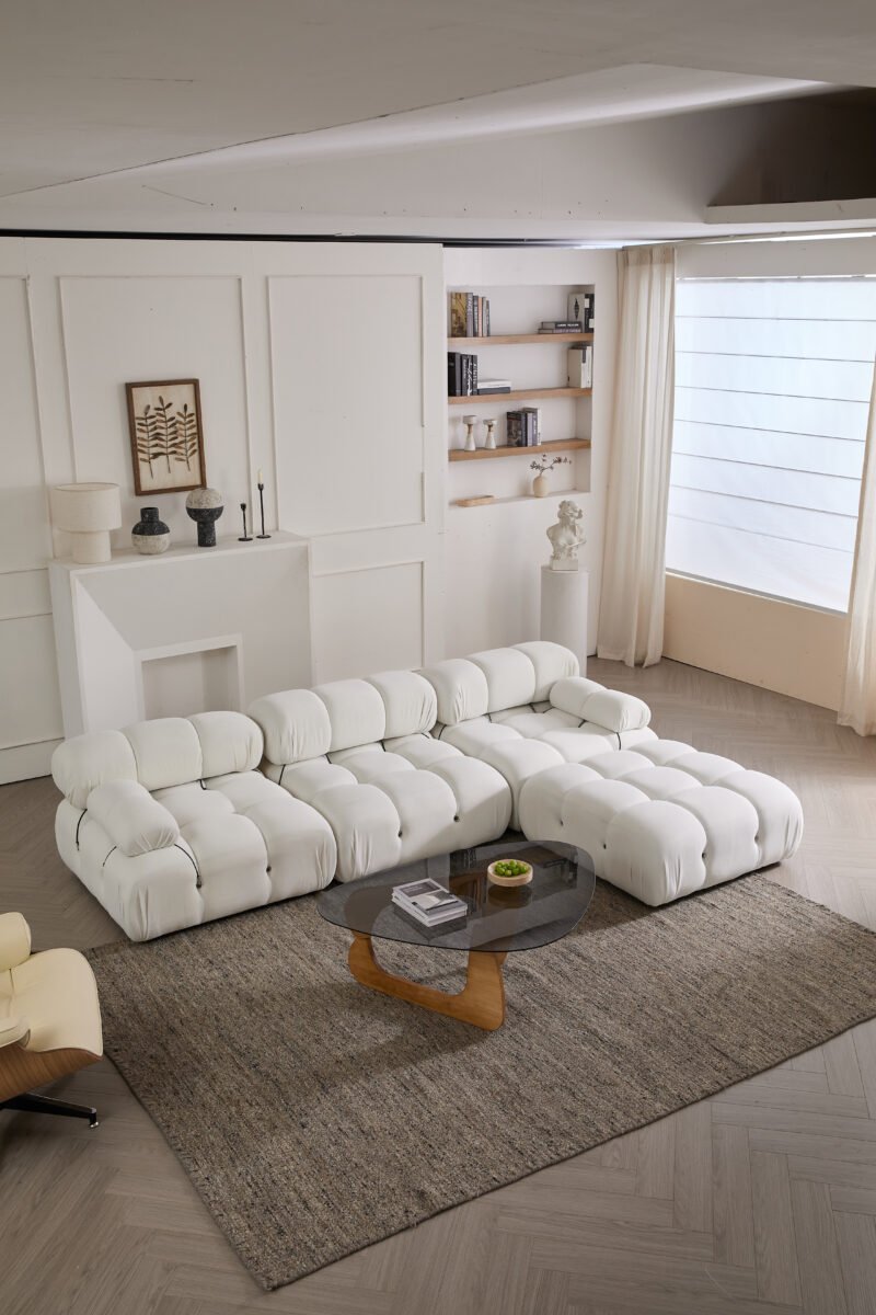 Modern Biscuit Sectional Sofa, 3-Seater with Chaise