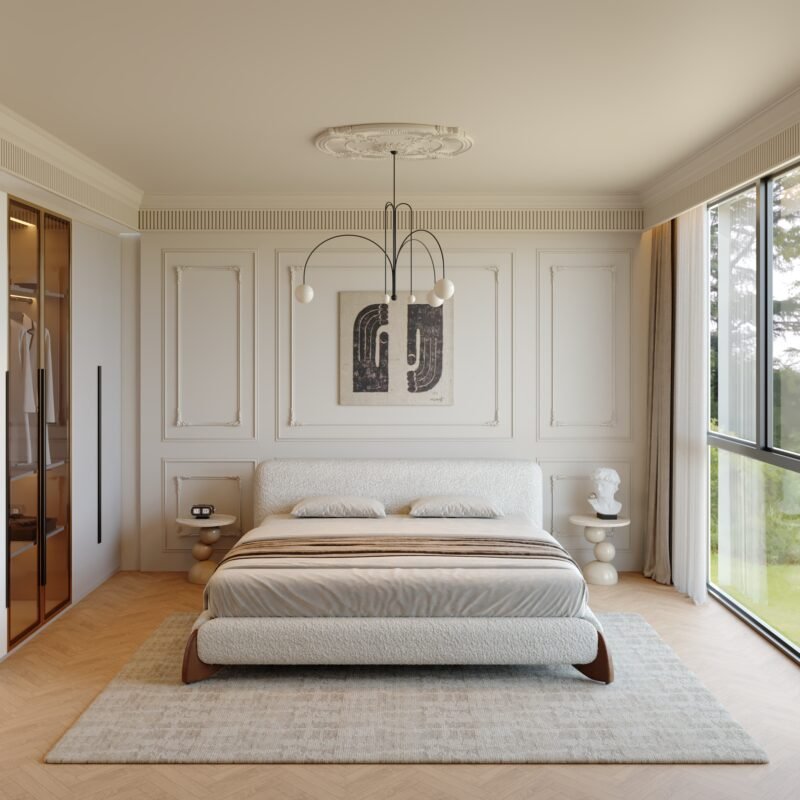 Boucle Fabric Minimalist Bed