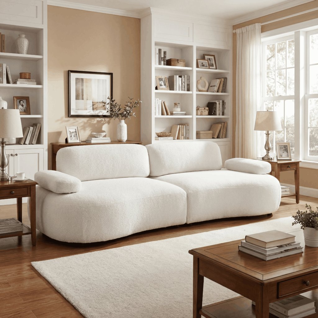 Modular Boucle Curved Sofa, 2-Seater Cloud Couch