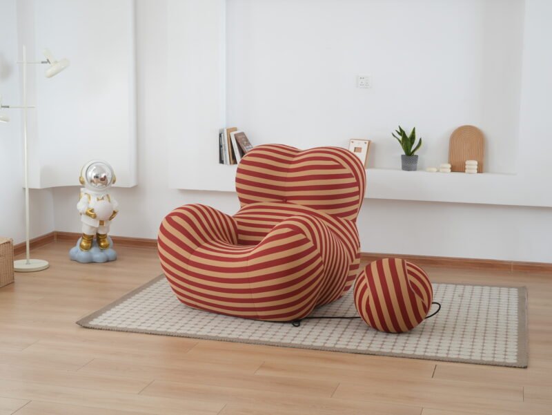 Unique Modern Stripe Accent Chair with Ottoman